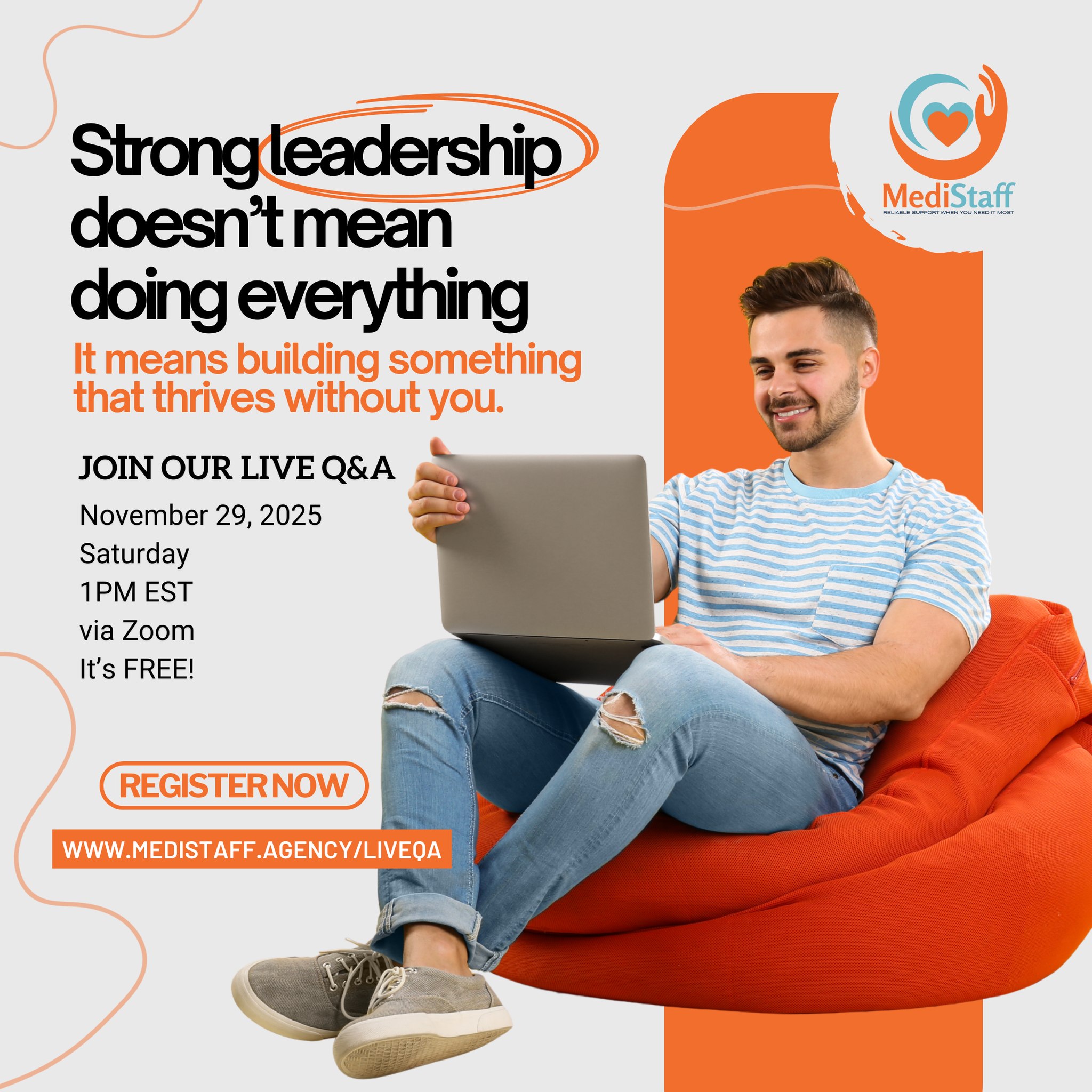Join a space where leaders and caregivers share real solutions that create impact and longevity. 🌱
What helps you stay grounded while growing your business?
Join our Live Q&A
💻 Free & open for everyone — healthcare or not!
🔗 www.medistaff.agency/liveqa
#LegacyBuilders #WorkplaceWellness #HealthcareCommunity #LiveQA #OpenForAll #MediStaff #FreeWebinar