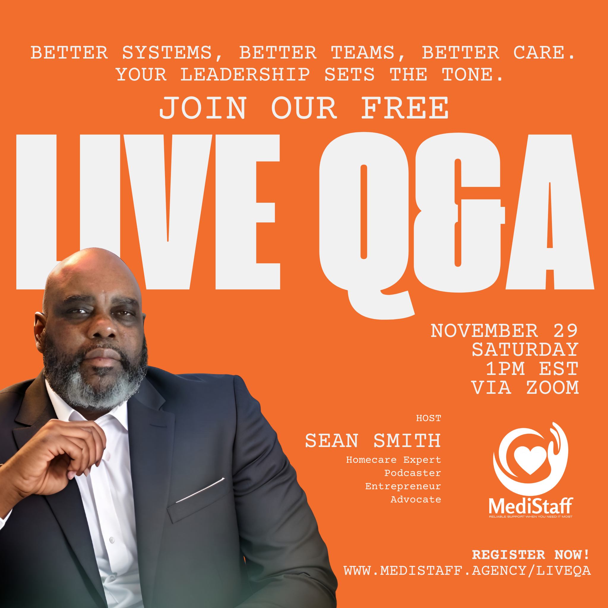 Great care comes from great leadership. Thank you for being part of this movement toward balance and legacy. 💙
Join our Live Q&A
💻 Free & open for everyone — healthcare or not!
🔗 www.medistaff.agency/liveqa
#LeadershipLegacy #CaregiverSupport #HealthcareCommunity #LiveQA #OpenForAll #MediStaff #FreeWebinar