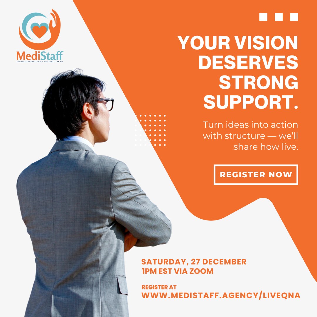 Big ideas thrive when they’re supported by simple systems. Let’s talk about making your vision easier to execute.
🔗 www.medistaff.agency/liveqna
What idea are you ready to move forward?
#VisionToExecution #BusinessSystems #LeadershipGrowth #LiveQA #OpenForAll #MediStaff #Webinar #BusinessGrowth #BusinessDevelopment #BusinessCoaching
