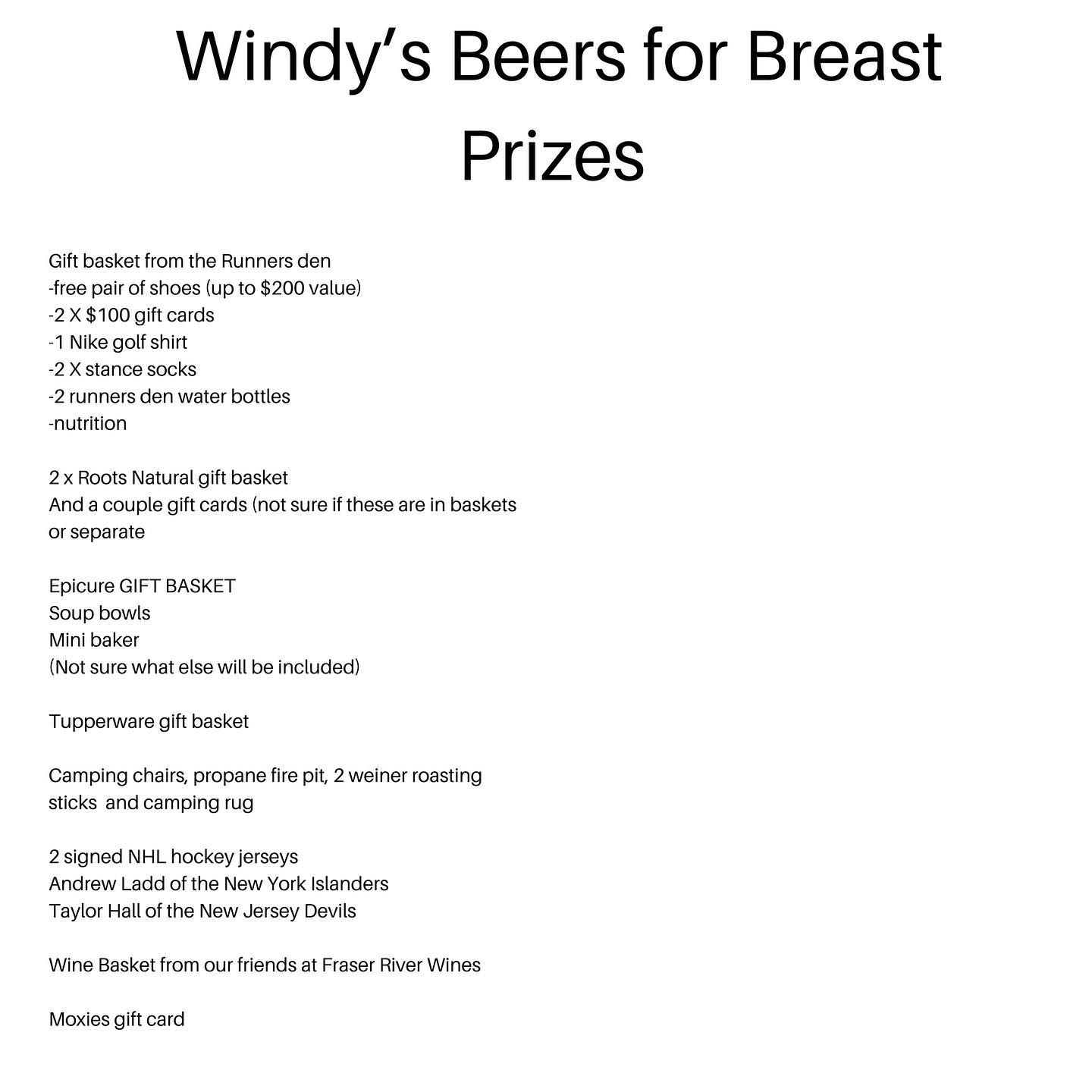 This is just a portion of the amazing prizes that have been donate so far for Windy’s Beers For Breasts. If you haven’t got your tickets Yet ($20) you can contact me or purchase at the door. Looking forward to seeing you September 28th 5pm-8pm (Saturday) @ the Haney public house. @cwindblad @jwindblad24