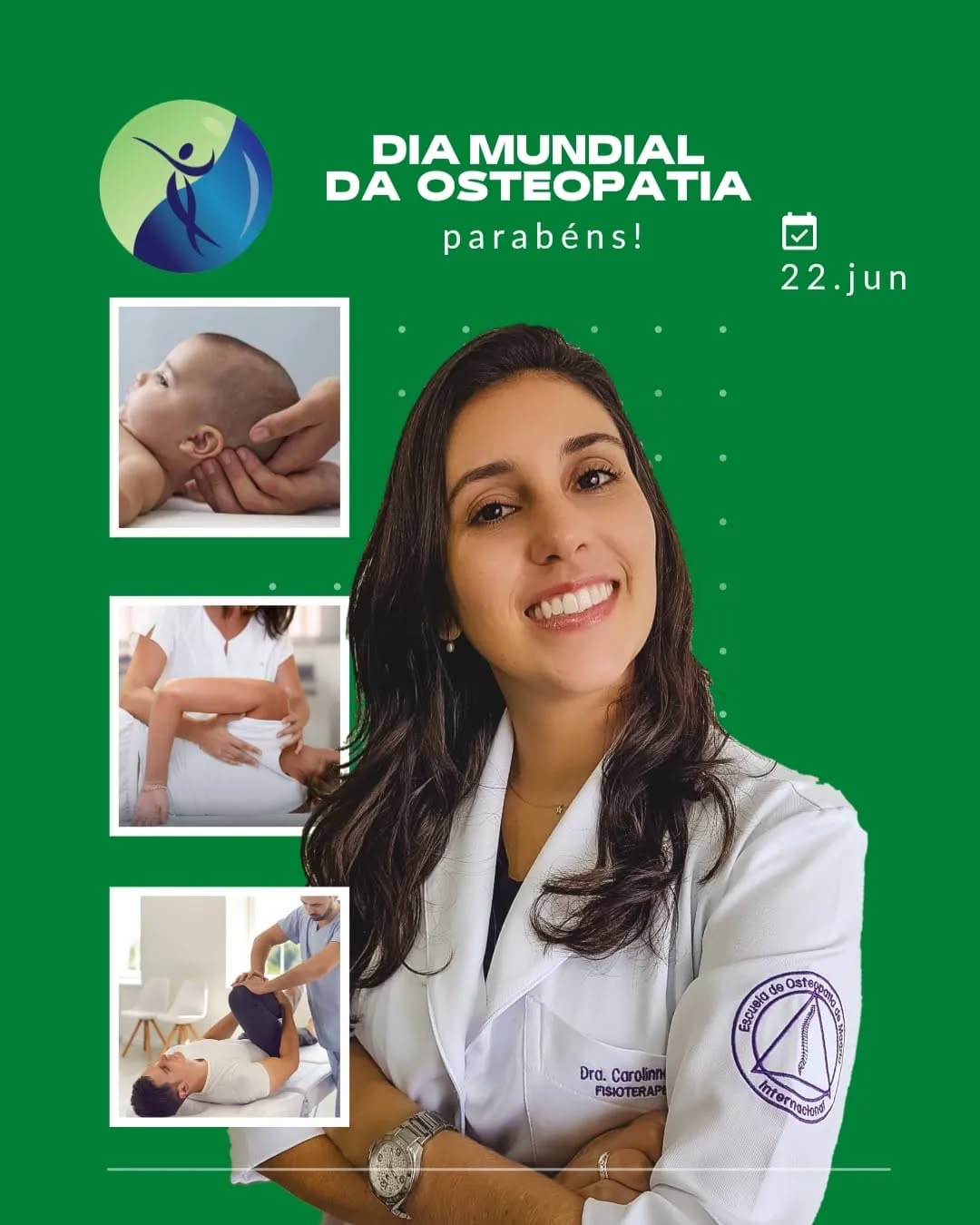 22. Junho
Dia Mundial da Osteopatia
Parabéns à todos os profissionais e pacientes que se beneficiam desse método!
💚💙
