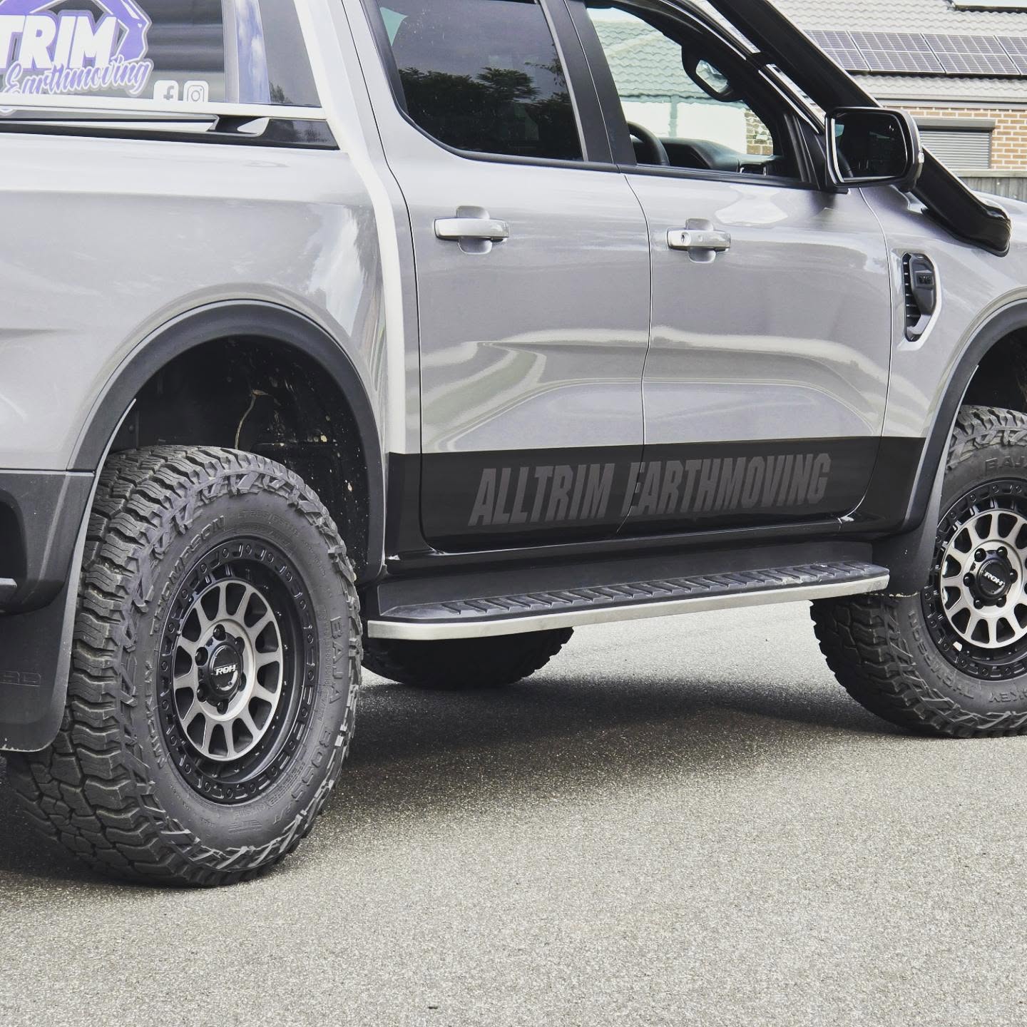 Door banners and rear window decal for @alltrimearthmoving