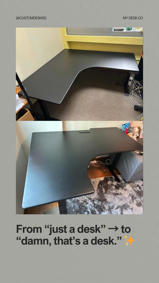 👉 When your corner turns into the ultimate command center.
Two custom-built L-shape adjustable desks in solid wood, designed for sit-stand flexibility and modern workspace transformation.
#CustomDesks #SolidWoodDesk #AdjustableDesk #LSHAPEDesk #DeskGoals #HomeOfficeInspo #WorkspaceUpgrade #SingaporeLiving #SGHomes #SupportLocalSG
