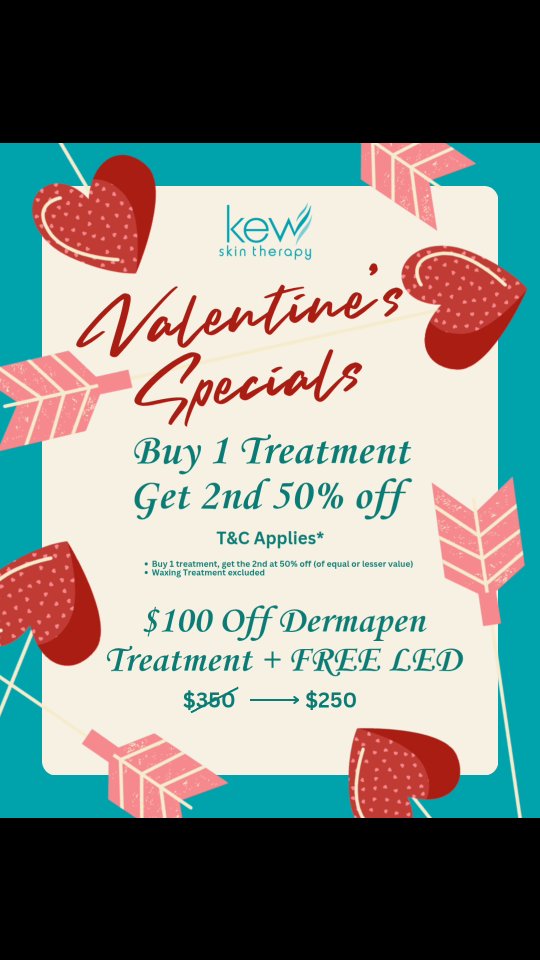 Spread the love this Valentine's Day! 💕
Treat your loved ones to a special pampering session with any of our skin and body treatments – buy 1, and get the 2nd treatment OFF (same or lesser value). Because they deserve the best! 💆♀️💆♂️
BOOK NOW!
https://www.kewskintherapy.com.au/
Kew Skin Therapy
📍174 High Street, Kew, VIC 3101
📞(03) 9853 4544
#Kewskintherapy #skinscience
#ValentinesSpecial #LoveAndCare #TreatYourLovedOnes
