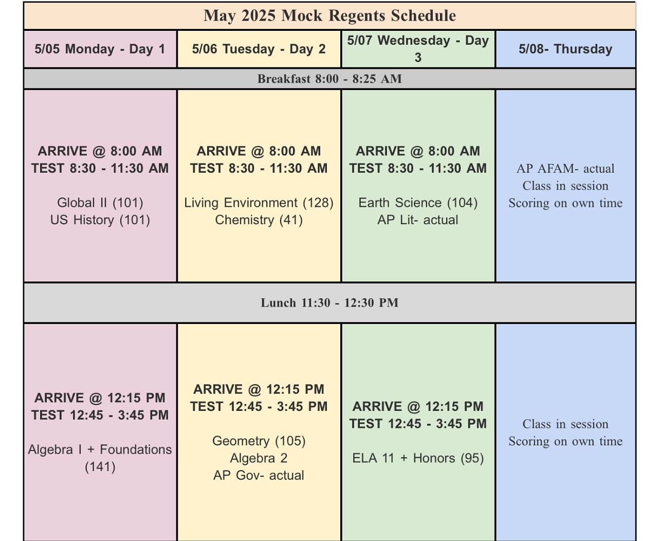 Here is your mock regent schedule for next week. Have an amazing and restful weekend!!!!! 🎉🫶