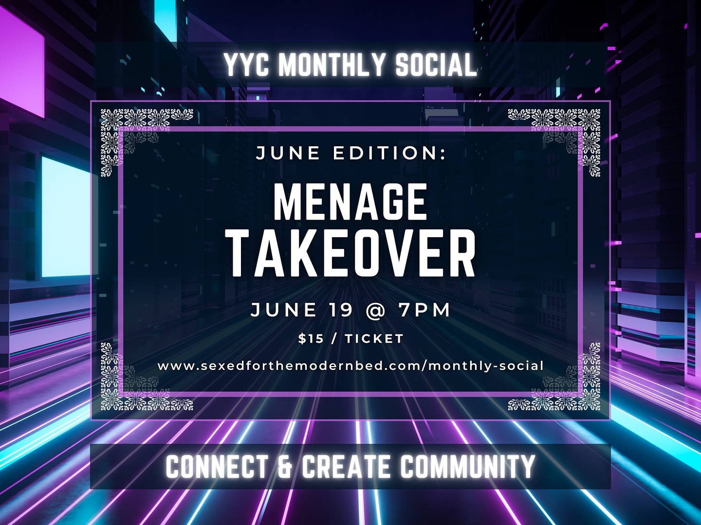 Have you been curious about Calgary’s private lifestyle venue Ménage, but unsure about jumping straight into a full-on play party? This is your chance to explore the space in a relaxed, social setting—no pressure, just good vibes.
Join us on June 19th for a special no-play Social hosted at Ménage. This event is designed to give folks a chance to check out the space, meet the owner, and connect with others in the non-monogamous, queer, and sex-positive community.
🖤 Important note: This is NOT a play party. We do not vet attendees, and there is a strict no penetration or body fluids policy for the night. This event is about conversation, community, and curiosity!
🎟️ Tickets: $15/person
We’re using NU Lifestyle as our ticketing platform—no paid membership required! Just follow these 3 easy steps:
Create a FREE profile: https://nulifestyle.club/?ref=sex.uninterrupted
Search for the event or go directly to: https://nulifestyle.club/events/160
Grab your ticket and get ready to vibe!
📍 Location: Ménage – a private house venue located in Silver Ridge, Calgary
Come solo, partnered, or with your whole polycule. Everyone 18+ is welcome🥂
Got questions about the new ticketing system? Want to share feedback? Don’t hesitate to reach out—we’re always here to help make the YYC Socials feel like home.
///
#YYCSocial #LifestyleEvents #NonMonogamyCalgary #QueerEventsYYC #SexPositiveYYC #YYCNonMonogamy #MénageSocial