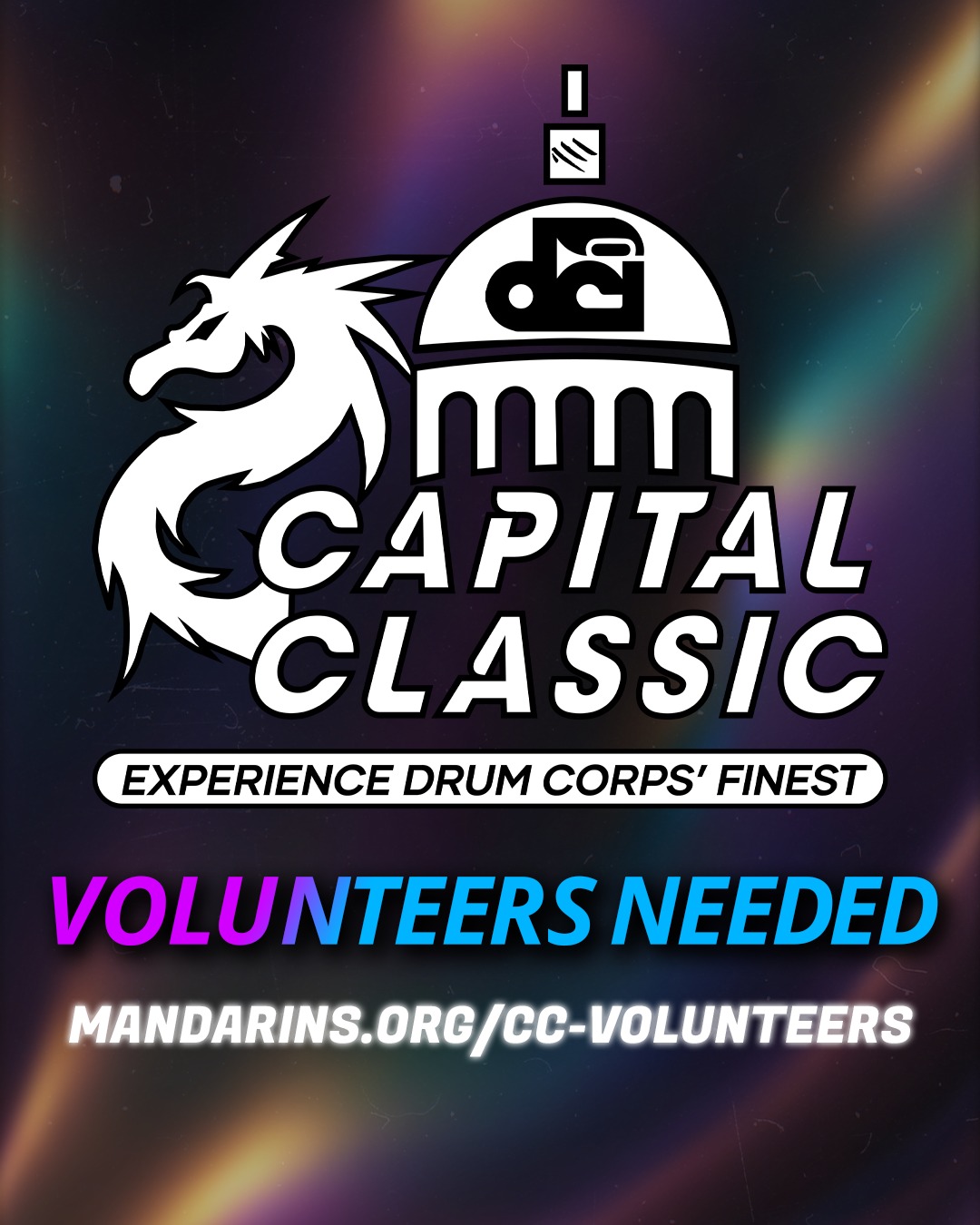 The annual DCI Capital Classic is being held at Inderkum High School in Sacramento on Saturday, July 5. We need about 40 volunteers to make this year's event a success. Please consider helping out with this important fundraiser. Sign up quickly before all of the best spots are taken!!
Please visit mandarins.org/cc-volunteers
Thanks for helping to make this event a success!!