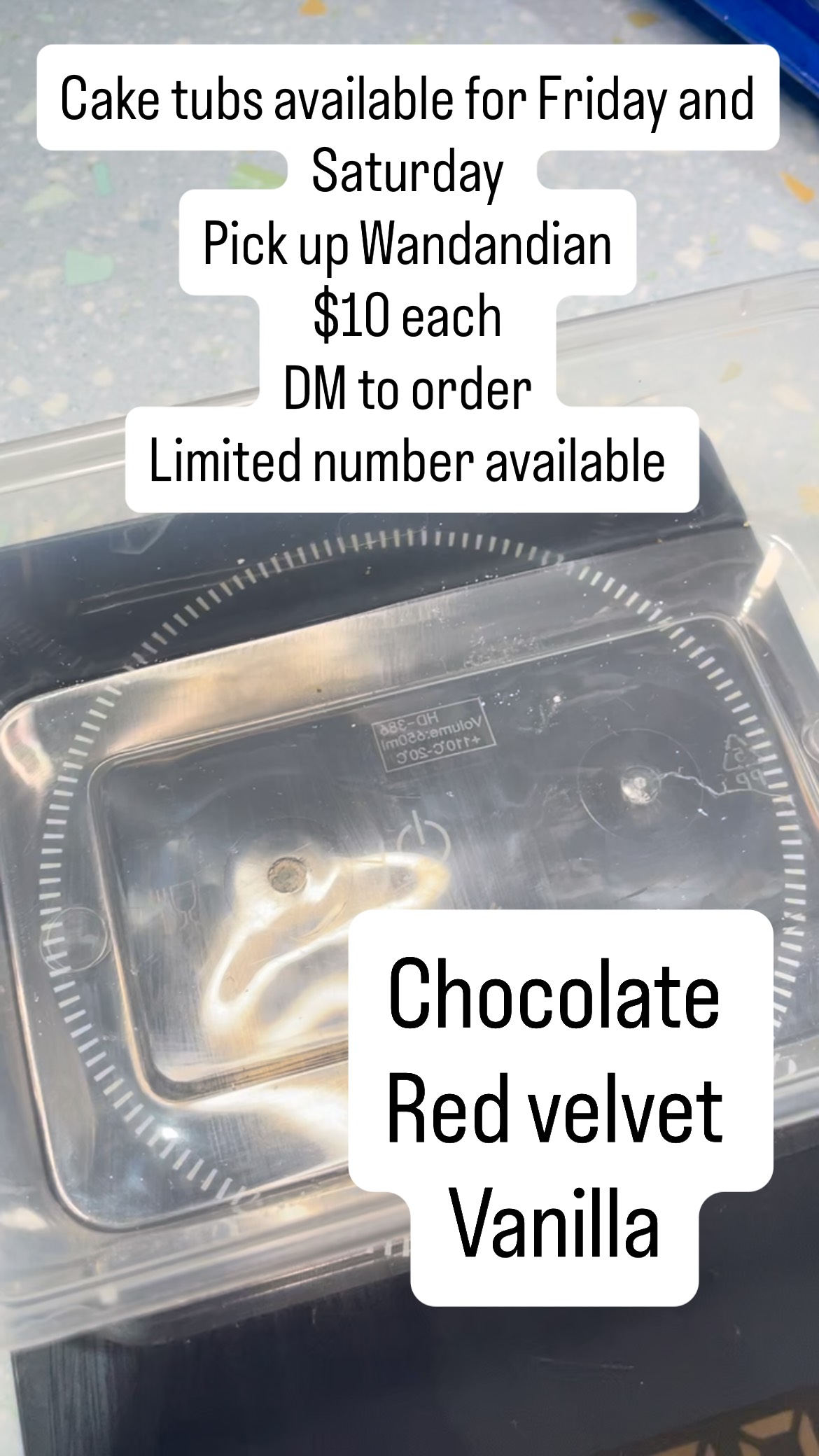Cake tubs available this Friday and Saturday! 🎂🍰
Pick up from Wandandian – DM to order. Only $10 each!
Flavours:
🍫 Chocolate with choc ganache
❤️ Red velvet with cream cheese icing
🍦 Vanilla with vanilla buttercream
Limited numbers available – get in quick! 💨
#caketime #amberblossomcakes #southcoastbakes #caketubs #wandandianpickup #redvelvetlove #chocolateganache #vanillabuttercream #supportsmallbusiness