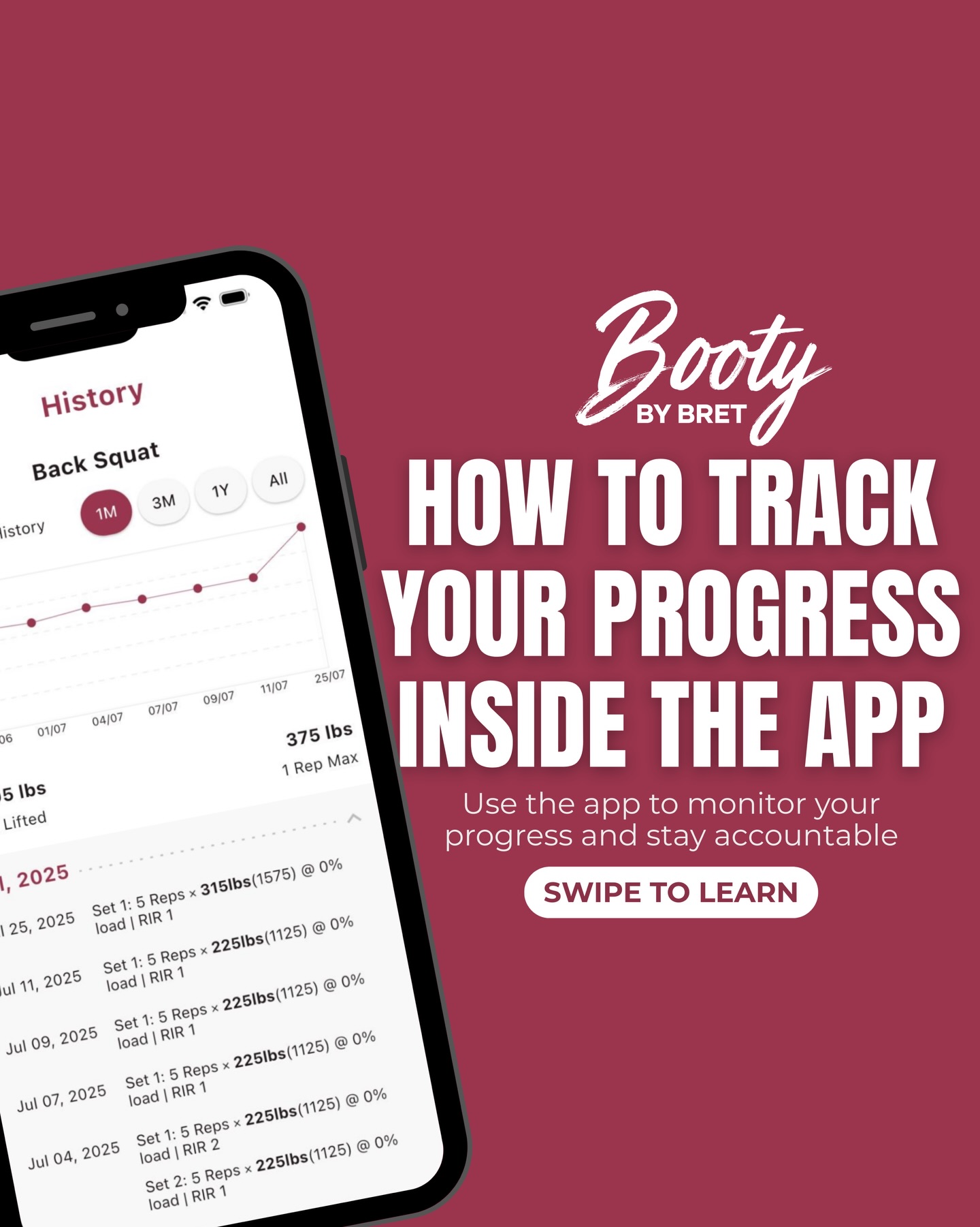 Here is how to track your progress with the Booty by Bret app 📱💪🏼🍑