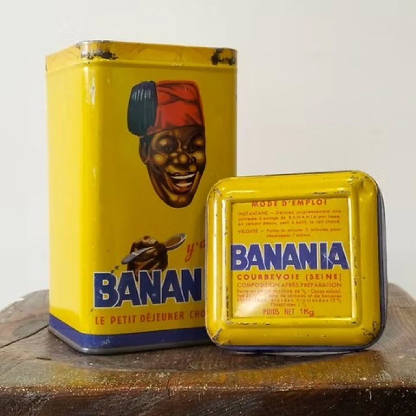 Vintage Banania French Cocoa Tin – Yellow Advertising Tin (c.1950s–1960s) | https://share.google/UsmIhk0yfmokUnjNm #stufftoyouandme