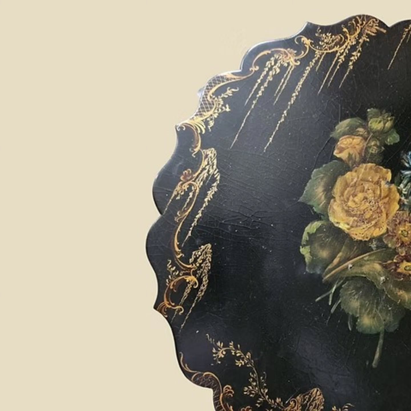 Antique Victorian Papier-Mâché Tray Hand-Painted Floral & Gilt Design | https://share.google/6I4ZGfKErlPQ1KkRz #stufftoyouandme